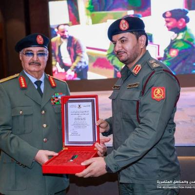 Field Marshal Haftar Awards Saddam Haftar the Medal of Distinguished Service in Derna